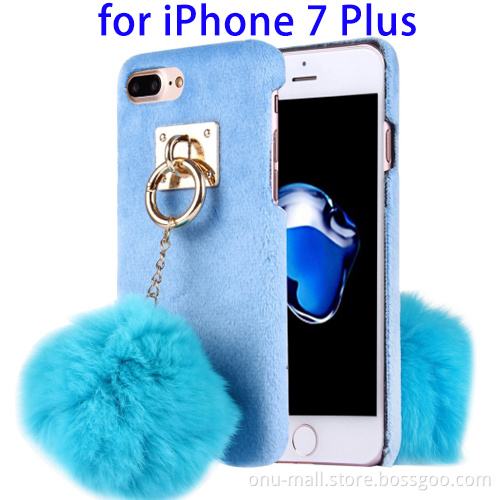 Plush Cloth Hard Case for iPhone 7 Plus Case with Furry Ball Chain Pendant